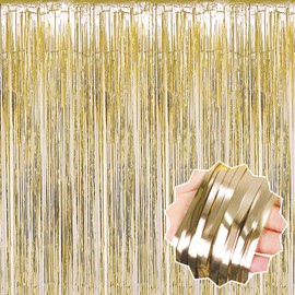 6 Pack 3.28x6.6 Ft Light Gold Tinsel Foil Fringe Curtains Party Decoration Backdrop, Streamers Curtains Backdrop for Photo Booth, Christmas, New Year Eve, Birthday, Disco, Event Party Supplies