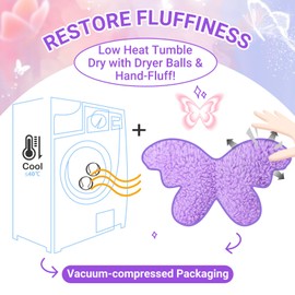 EVOLVEOVER Butterfly Throw Pillow for Girls & Adults - Plush Butterfly Shaped Pillow, Ultra Soft Stuffed Animal Decorative Cushion, 24", Purple (Vacuum Compressed Packaging)