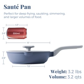 PRICUSIS Nonstick Ceramic Sauté Pan with Lid (3.2 qt, 10 inch), Toxin-Free Deep Frying Pan, Versatile Non Stick Frying Pan, Skillet, PTFE, PFOA & PFAS Free, Compatible with All Stovetops.