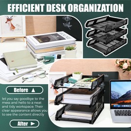 Zhanmai 2 Sets 3 Tier Document Desk Tray A4 Size Plastic Stackable Letter Tray Paper Organizer Storage for Desktop Stacking File Paper Holder for Home Office School Classroom Organization, Black