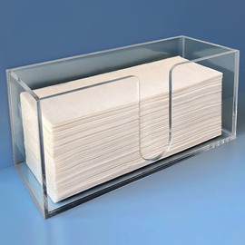 Sicily Guest Multifold Acrylic Paper Towel Holder (5mm Acrylic) Paper Towel Dispenser Countertop-Bathroom, Kitchen (10.75”W x 4.125”D x 5”H) Napkin Holder-Tri-fold Disposable Napkins Home, Restaurant