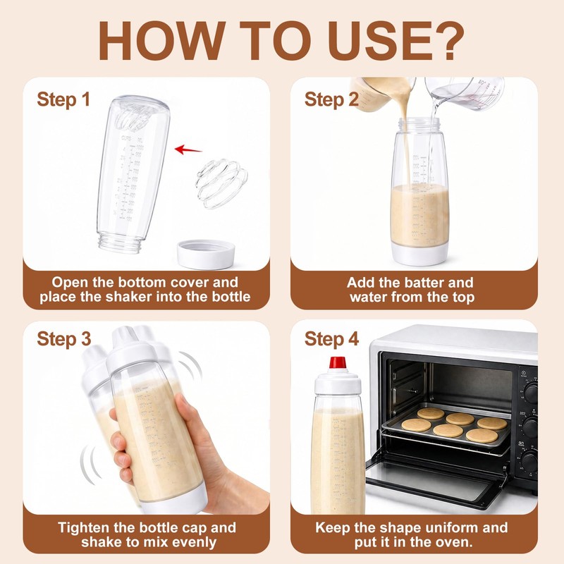 Dommsinon 2 Pack Pancake Batter Dispenser Bottle ，BPA-free 34oz dispenser，for