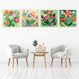 4 Pack Paint by Number for Adults, Easy Flowers Paint by Numbers Kits for Beginners with Paints Brushes, DIY Flowers Acrylic Paint Set Arts and Crafts for Home Decor 8×8 Inch