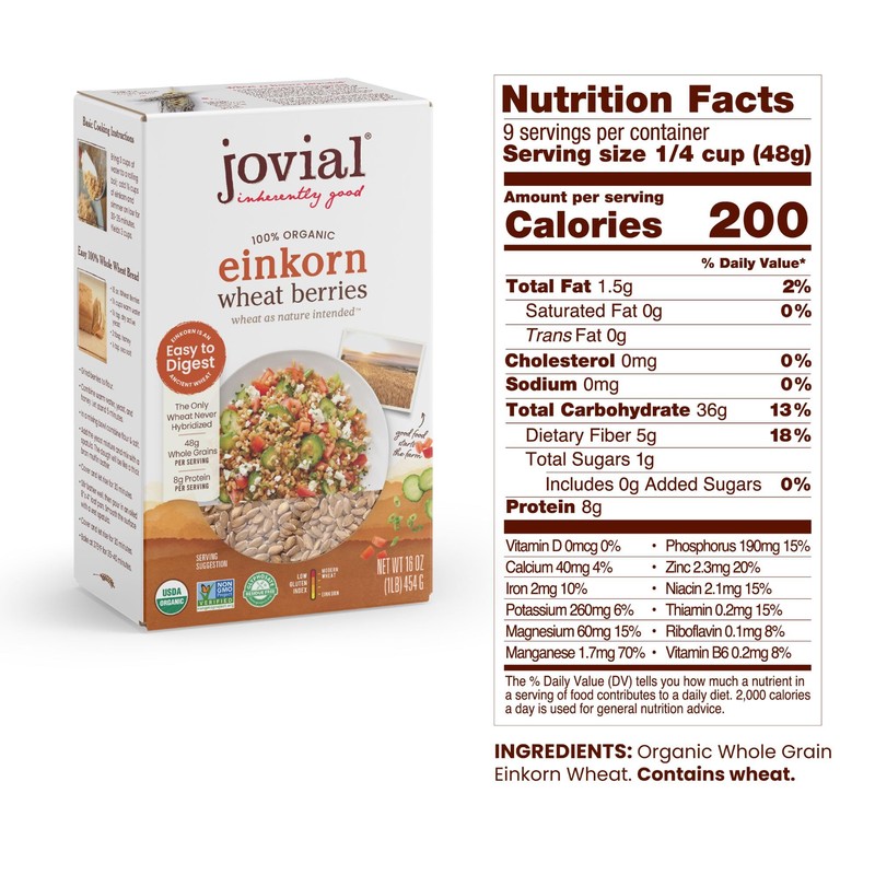 Jovial Einkorn 100% Organic Wheat Berries - Einkorn Berries, Organic