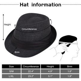 Simplicity Fedora Hats Women Trilby Short Brim Straw Fedora Hat Black L/XL