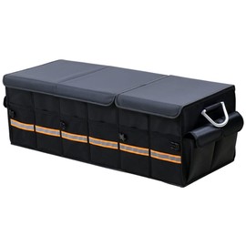 Tianle Car Trunk Organizer - Collapsible Trunk Organizer & Lid Foldable Cover Aluminium Alloy Handle Reflective Strip for Auto, SUV, Truck, Minivan (XL Black)