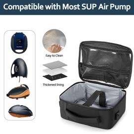 GOBUROS Sup Air Pump Bag Compatible with Most Sup Air Pump, Paddle Board Pump Bag with Detachable Shoulder Strap, Sup Electric Pump Storage Bag, Black, Bag Only