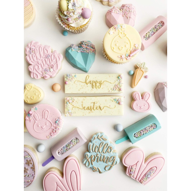 LissieLou Hello Spring Cookie Cutter and Embosser Easter Icing Stamp