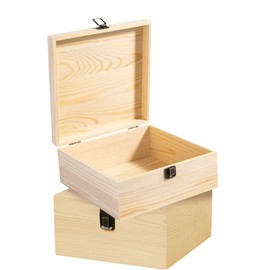 Aulufft 2 Pack Unfinished Wooden Box with Hinged Lid - 10.6 x 8.1 x 5.7 Inch Rectangle Crafts Storage Boxes Natural Pine Wooden Boxes for Crafts, DIY, Painting, Art Gifts Jewelry Home Storage Box