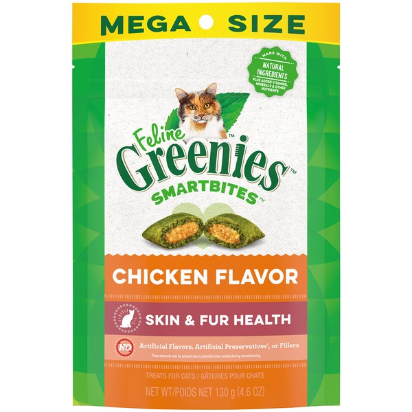 FELINE GREENIES SMARTBITES Skin & Fur Crunchy and Soft Natural