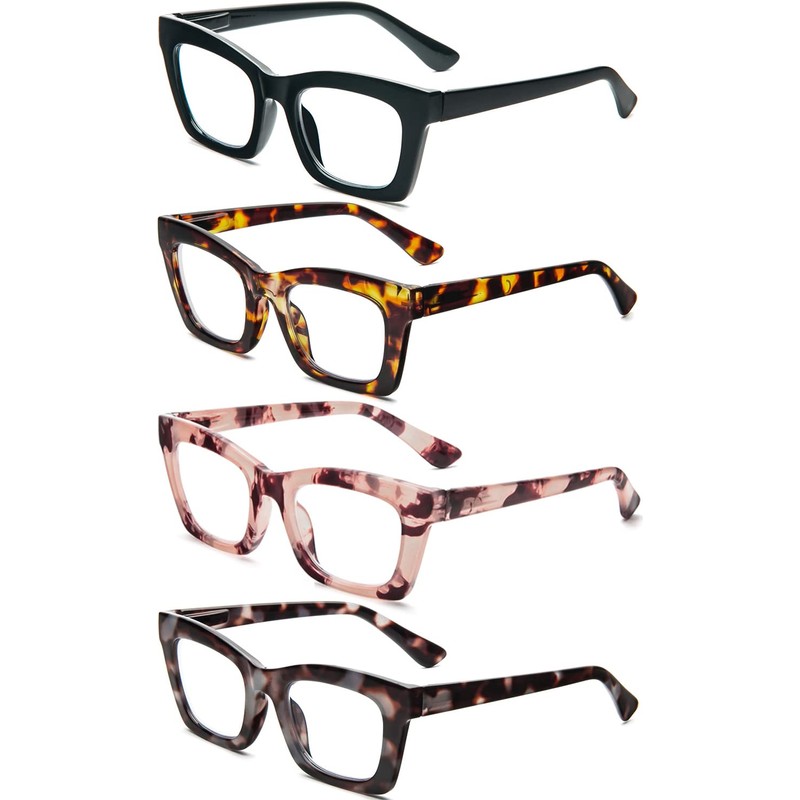 REAVEE 4 Pack Oprah Style Reading Glasses Blue Light Blocking