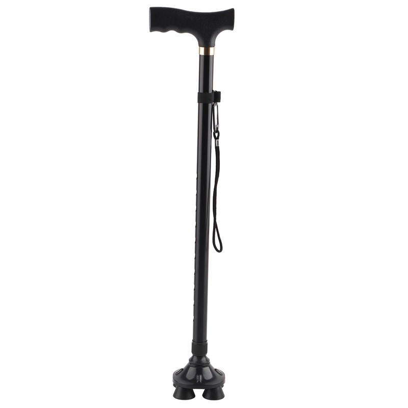 Height Adjustable Aluminum Alloy Cane with T Handle 4-pronged Pivot
