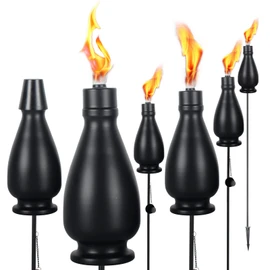 DIKAIDA Metal Citronella Torches, 6 Pack Torches Garden for Outside 60 inch Flickering Flame Citronella Outdoor Light Torch,Metal Torches for Outside, Camping Patio Pathway Table Torch(Jet Black)
