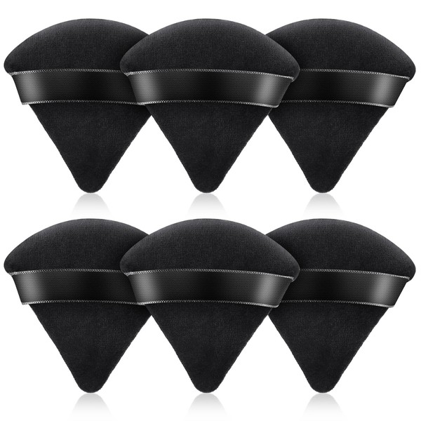 D Powder Puff Triangle Makeup Puffs for Loose Setting Powder Face Body, Foundation Blender Velour, Super Soft Eye Makeup Wedges Beauty Tools 6 PCS