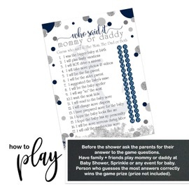 Nautical Baby Shower Game Pack - Mommy or Daddy (25 Cards) – Guess Which Parent Said It Trivia – Fun Sprinkle Activity – Ahoy Oh Boy - Anchors Away – Navy Blue