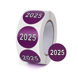 YIKIADA 500 PCS Purple 2025 Dot Stickers Roll 1 Inches Round Vinyl Color Coded New Year Labels Self Adhesive Waterproof Bookmarks for File Folders Charts Planner Organization Number Tabs