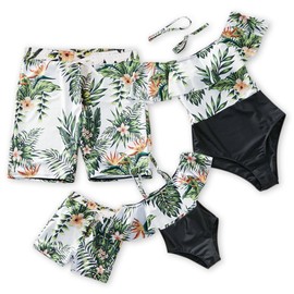 IFFEI Mommy and Me Family Matching Swimsuits One Piece Monokini Bathing Suits Floral Printed Swimwear Boys: 3-4 Years