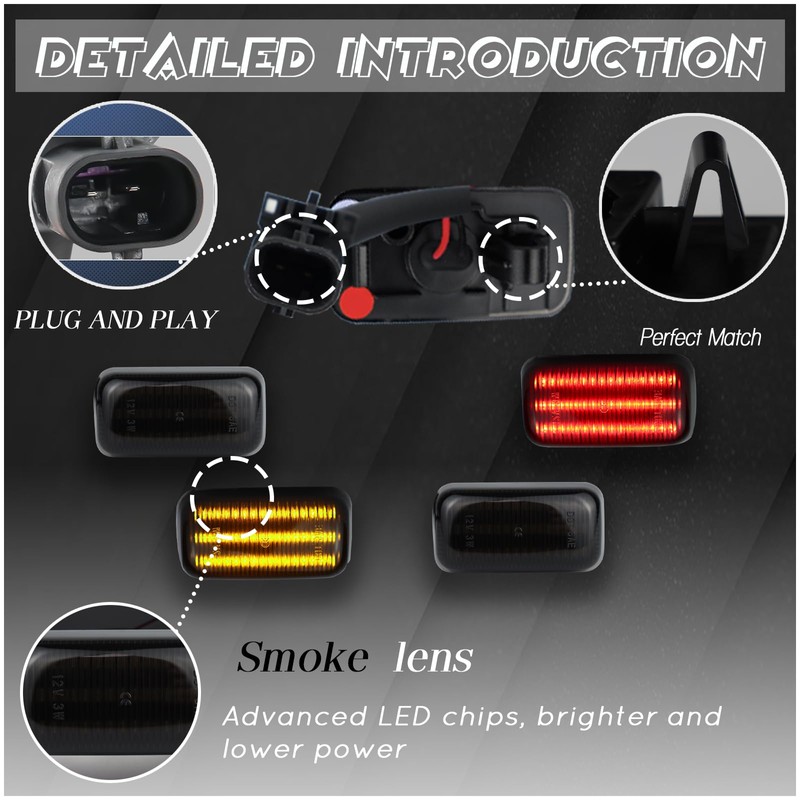 ULTRALTH Smoked Side Marker Lights for 2015-2023 Chevy Silverado &