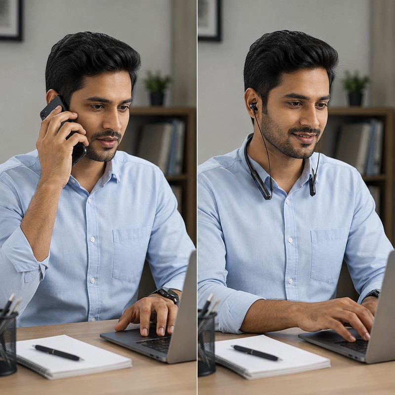 Wireless Neckband Headphones with Microphone – 80-Hour Battery Life and