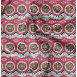 Soimoi Pink Viscose Chiffon Fabric Aboriginal Mosaic Printed Craft Fabric BTY 42 Inch Wide