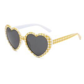 YUELUQU Heart Sunglasses Women Men Polarised 90s Vintage Festival Accessories Party Glasses, Yellow grid