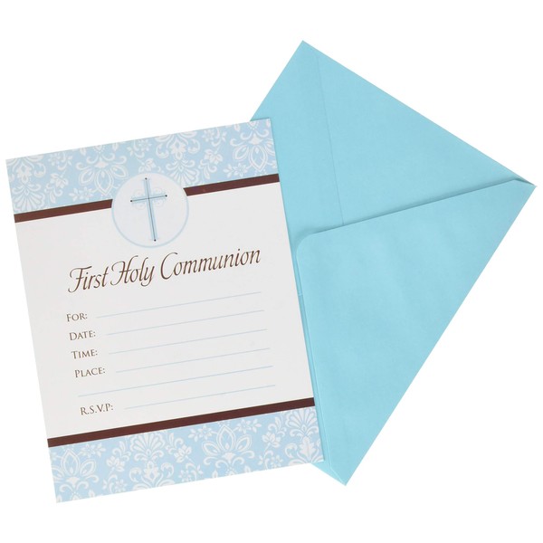 Amscan 790006 First Communion Invitations, Blue, 6 1/4" x 4 7/8" 20ct