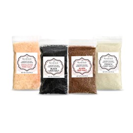 Gourmet Sea Salt Sampler - Multi Pack of Pink Himalayan And French Grey Fine Ground Salts, Hawaiian Red Alaea and Black Lava Coarse Grain Salts - 6 oz. Each - 24 oz Total Multipack