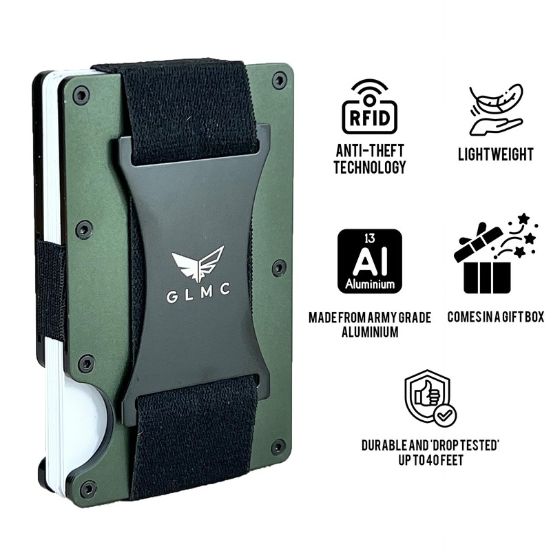 GLMC Minimalist Metal Wallet RFID-Blocking Credit Card Holder with Cash