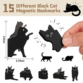 Teling - 30 marcapáginas magnéticos para gatos negros surtidos, lindos marcapáginas magnéticos, clips de página de libros Kawaii, marcadores de página