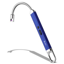 SUPRUS - Encendedor eléctrico recargable USB con interruptor de seguridad de 360° con cuello flexible sin llama para velas, camping, cocina (azul oscuro)