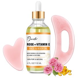 Pjordo Vitamin E Rose Oil & Gua Sha Massage Tools Set, Gua Sha Oil for Face & Body, Organic Vitamin E Oil for Moisturizing and Hydrating, Anti Aging, Spa Gifts for Him Her