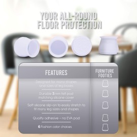 Floor Protectors for Chairs -16 Pieces Chair Leg Floor Protectors with 3mm Thick Durable Pad Prevent Scratches, Anti Slip Leg Caps, 100% Non-Toxic (Small, White) by Furniture Footies