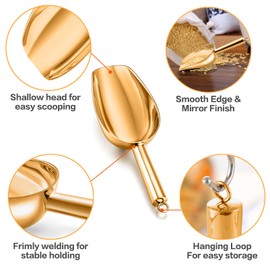 TeamFar 5oz Ice Scoop, Stainless Steel Food Scoop Metal Ice Scooper for Kitchen Bar Party Wedding, Heavy Duty & Sturdy, Easy Storage & Versatile, Mirror Finish & Smooth Edge, Gold