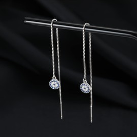 SLUYNZ 925 Sterling Silver Evil Eye Dangle Earrings Chain for Women Round Eye Threader Earrings