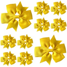 10pcs Yellow Hair Bows Clips Slides Grips 3" inch Pinwheel Solid Vibrant Colour Girls School Hairbows