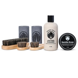 Rhino Wax - Saddle Cleaning Kit (Saddle Soap for Leather Cleaning + Leather Cleaner + Brushes + Cloths) - Saddle Cleaning and Routine Tack Maintenance - Saddles Bridles Boots Reins Straps - USA Made