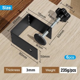 6 Pcs C Clamps, Drawer Front Installation Clamps, Cold-Rolled Steel Clamps for Woodworking, Can Be Used as Door Installation Tools and Cabinet Tools, Black (6)