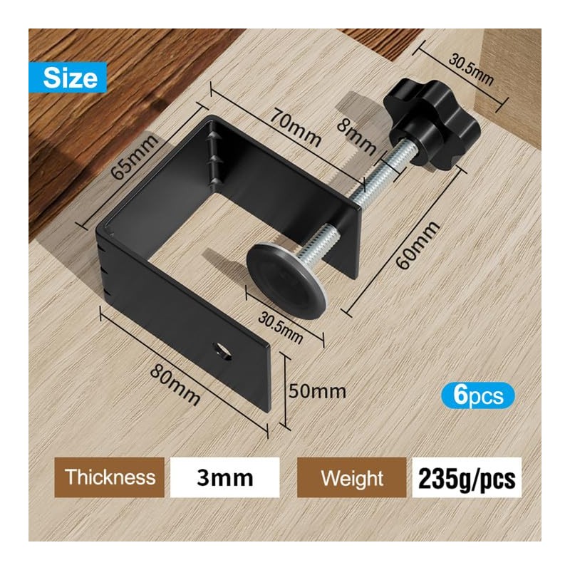 6 Pcs C Clamps, Drawer Front Installation Clamps, Cold-Rolled Steel