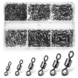 Annyswit Pack of 200/300 Carabiner Swivels Fishing Trout 4# 6# 8# 10# 12# 14# Fishing Swivels Solid Rings Barrel Swivels Fishing Accessories Swivels for Avoid Tangling Fishing Lines