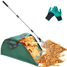 AimGrowth Adjustable Garden Leaf Rake with Leaf Collector, Collapsible Metal Yard Rake for Leaves with Expandable Head 8-15", Collect Loose Debris for Lawns Camping Shrubs and Rose Bushes