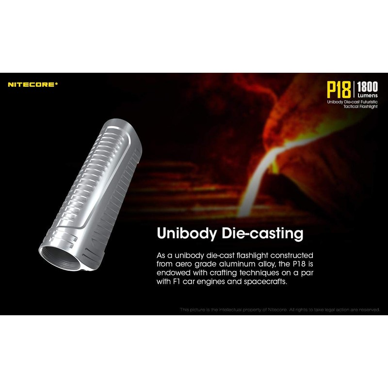 Value Bundle: NITECORE P18 Unibody Die-cast Futuristic Tactical Flashlight -