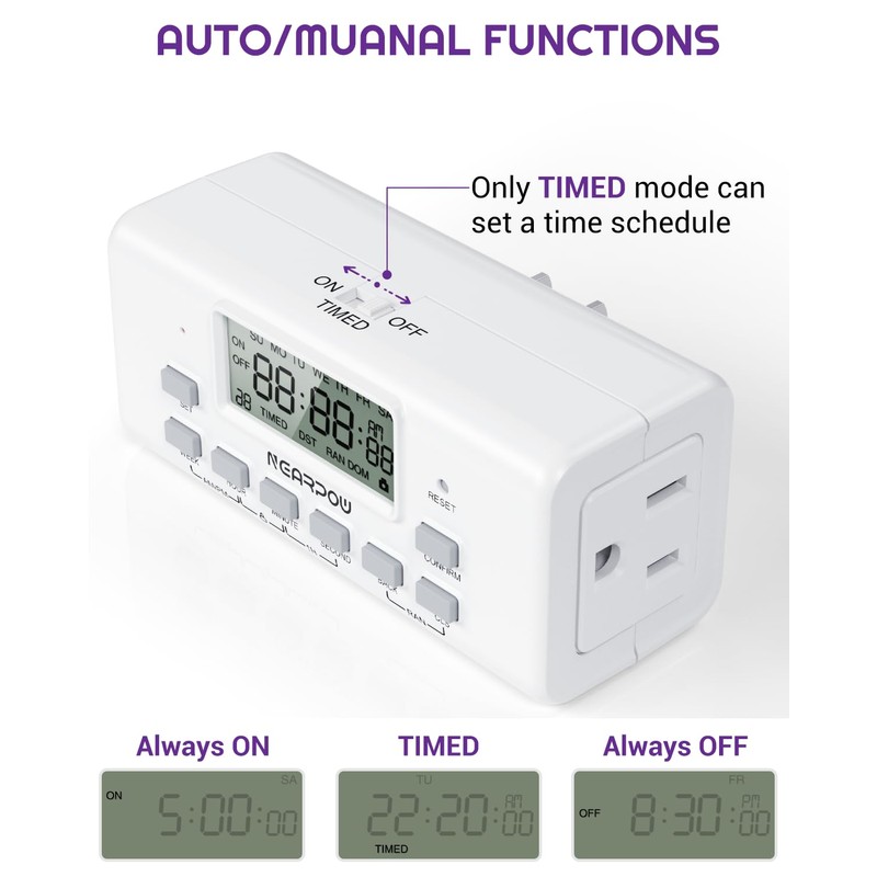 [2 Pack] NEARPOW Digital Timer For Lamp With Dual Outlets,