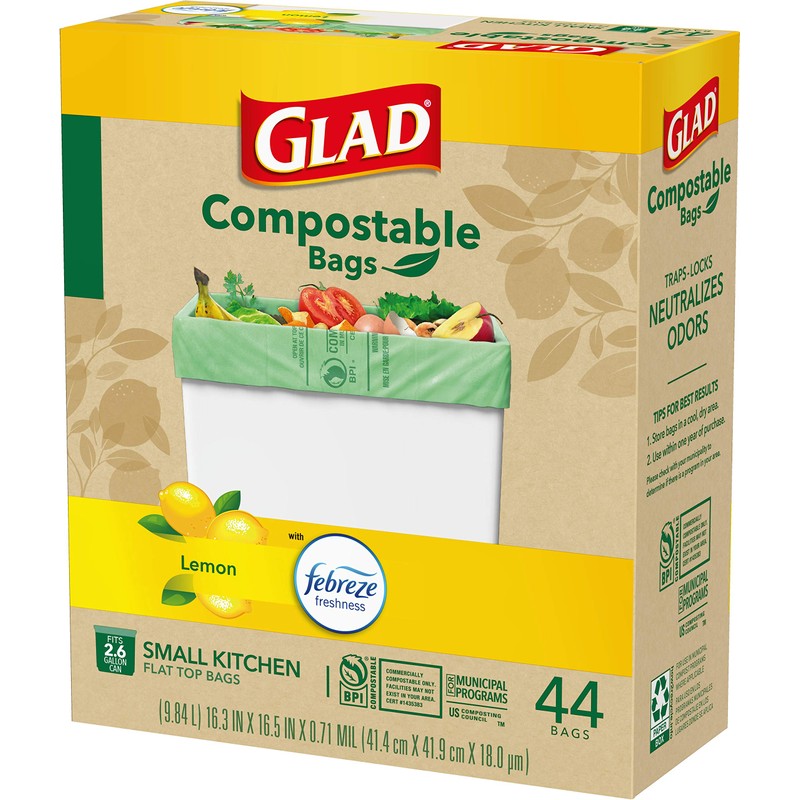 Glad Trash Bags, Kitchen Compost Bags 2.6 Gallon Garbage Bags,