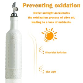 LYEOBOH Oil Dispenser for Kitchen, 17 OZ Olive Oil Dispenser Bottle with Non Drip Spout, Ceramic Vinegar Dispenser Bottle for Cooking, Soy Sauce, Coffee Syrup, Liquids, White