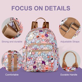 OCTBERSIEG Mini Backpack for Women Cute Small Backpack Purse Lightweight Fashion Daypack for Ladies Travel Work Daily Backpack (Flower Pattern)