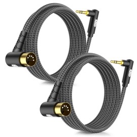EMK Dual 90° Angle MIDI Cable 2-Pack, 3.5mm TRS to 5-Pin DIN, Right-Angle Connectors for Synth/Keyboard/Controller (6ft/2m)