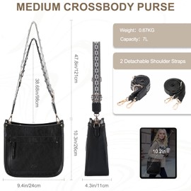 KASQO Crossbody Bag for Women, Vegan Leather Shoulder Bag Ladies Cross Body Hobo Handbags Purse Bags With Guitar Strap for Travel Work Daily, Black