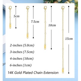 KALVICA 4PCS Necklace Chain Extender Gold Silver Rose Gold 2/3/4/6 Inches Chain Extender for Necklace Bracelet Anklet Stainless Steel Chain Extenders