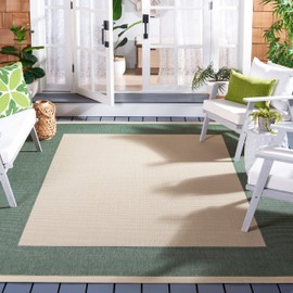 SAFAVIEH Courtyard Collection 8' x 10' Beige/Dark Green CY7987 Indoor/ Outdoor Waterproof Easy Cleaning Patio Backyard Mudroom Area Rug