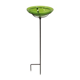 Achla Designs GBB-05 12" Crackle, Fern 12 inch Glass birdbath with Stake, Green